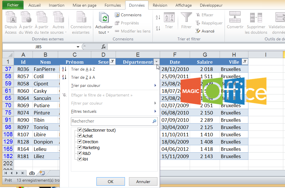 VBA Excel – Comment masquer les flèches du filtre de certaines colonnes